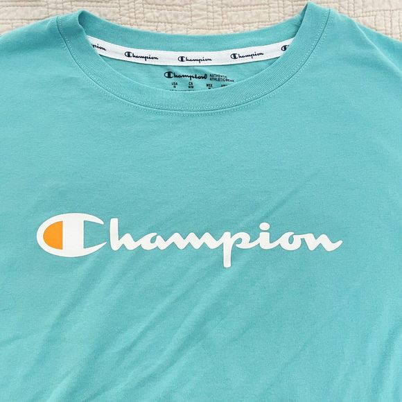 Champion Cropped Tshirt Oversized M L Top Bundle Short Sleeves Knit Yellow Aqua - Picture 11 of 16
